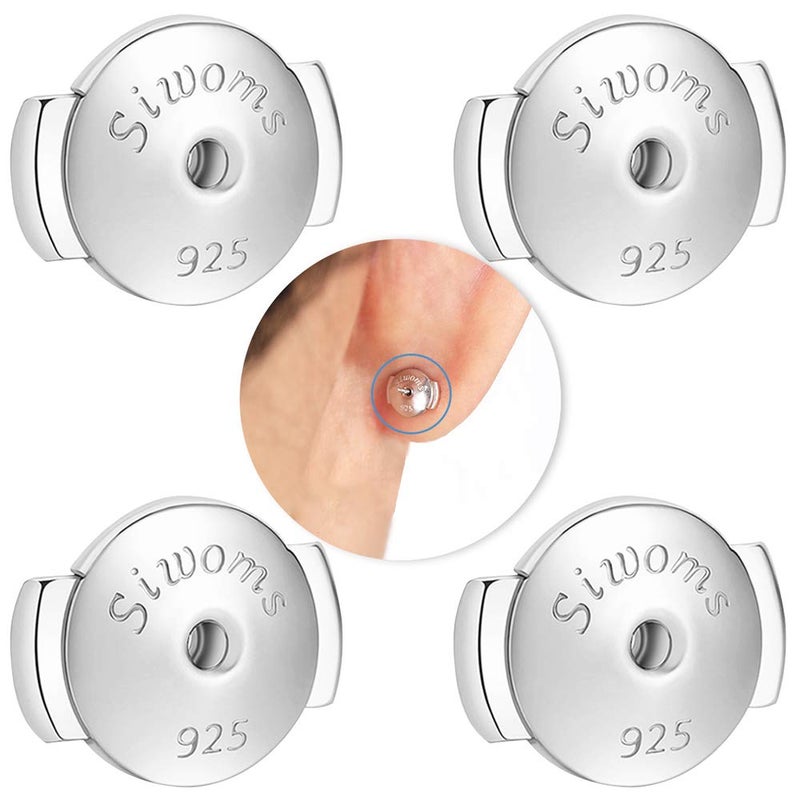 Siwoms 2-Pairs Silver Locking Earring Backs Secure for Diamond Studs, Hypoallergenic Replacements Earring Backings for Notched Post (7mm) - Image 1